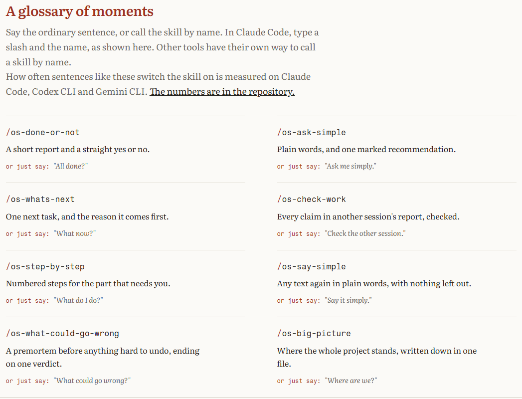 OpenSteps glossary of moments showing all eight skills